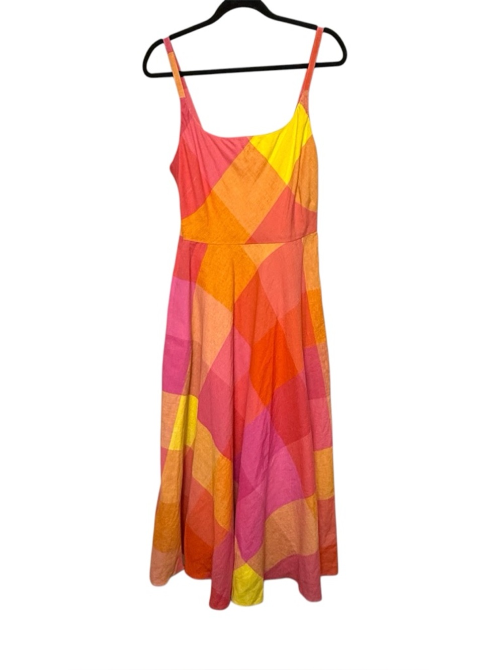 Liz Claiborne Linen Blend Maxi Dress Colorblock Sleeveless Pockets 10